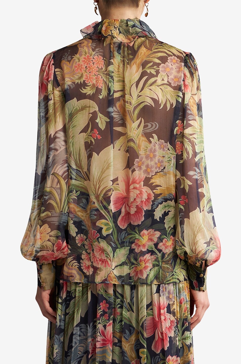 Seiden-Georgettebluse mit Rüschen und Blütenprint