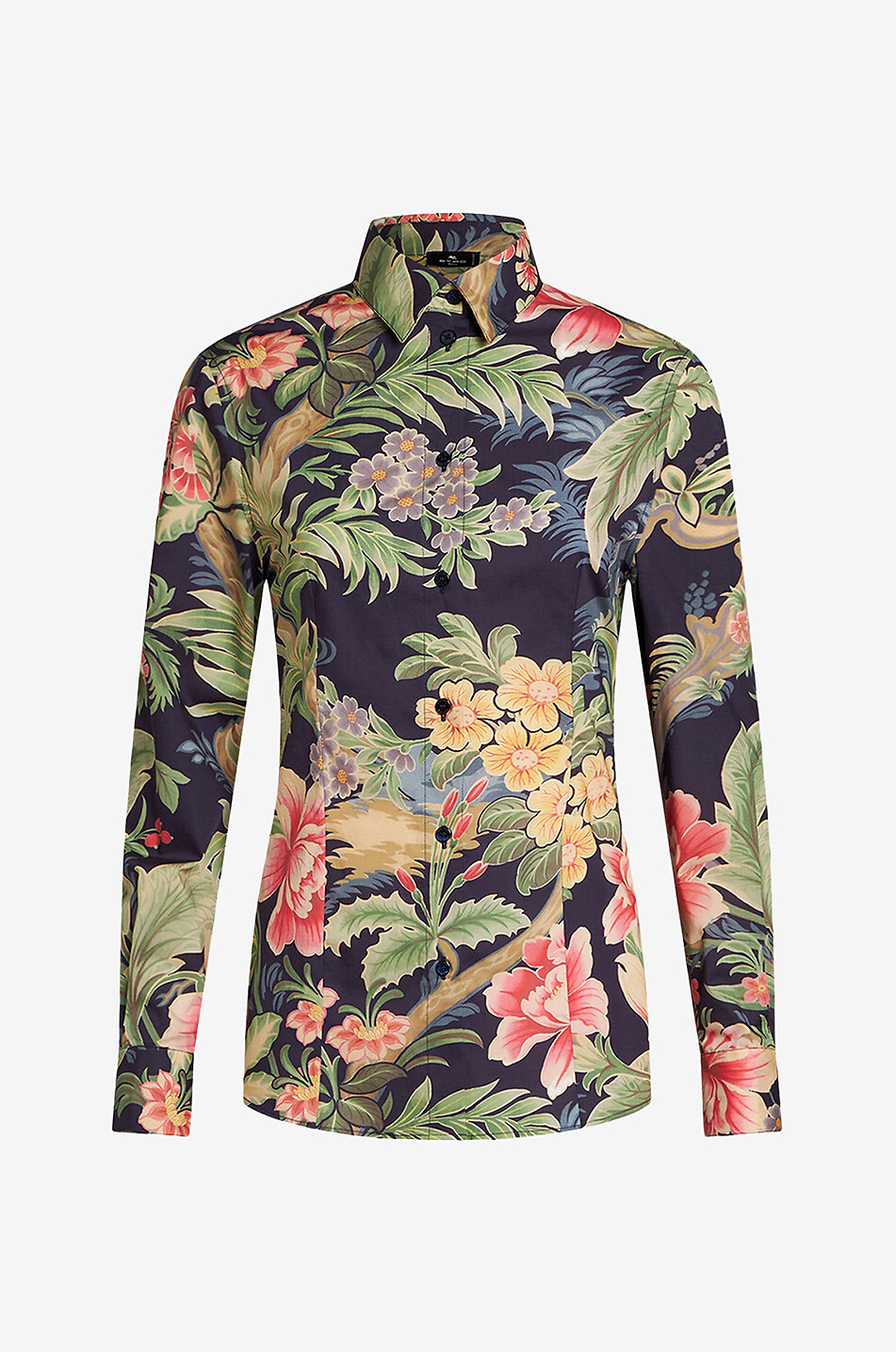 Chemise cintrée en popeline stretch à motif floral