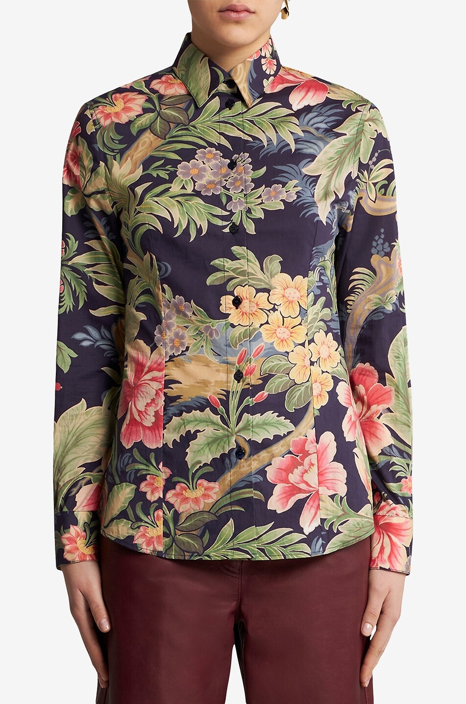Chemise cintrée en popeline stretch à motif floral