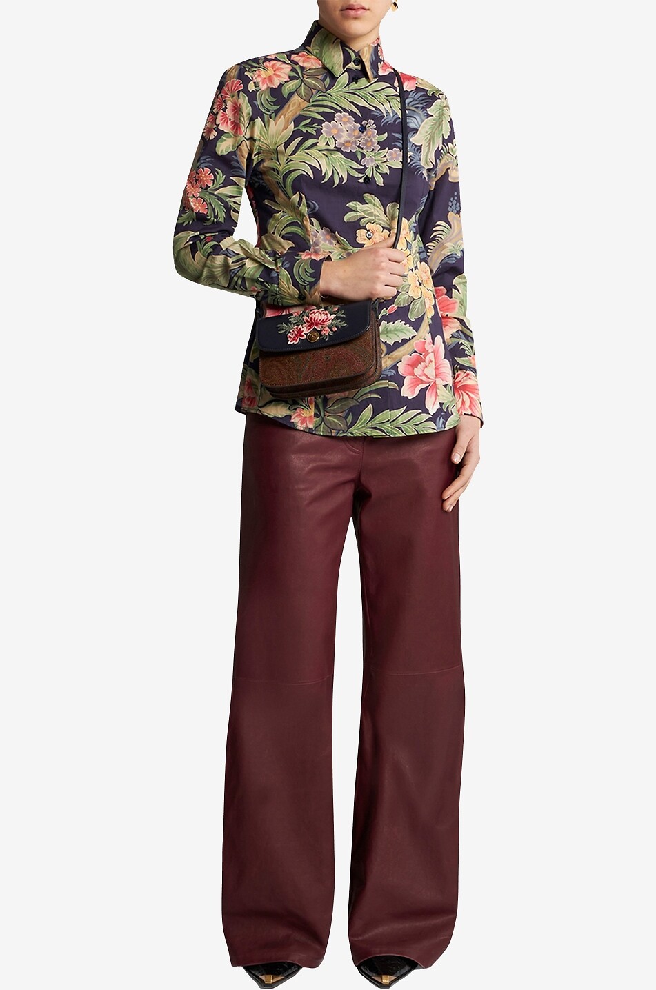 Chemise cintrée en popeline stretch à motif floral