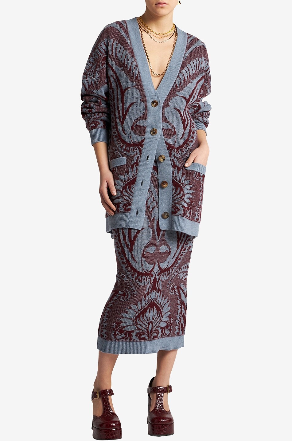 Midi-Strick-Schlauchrock Paisley Intarsia