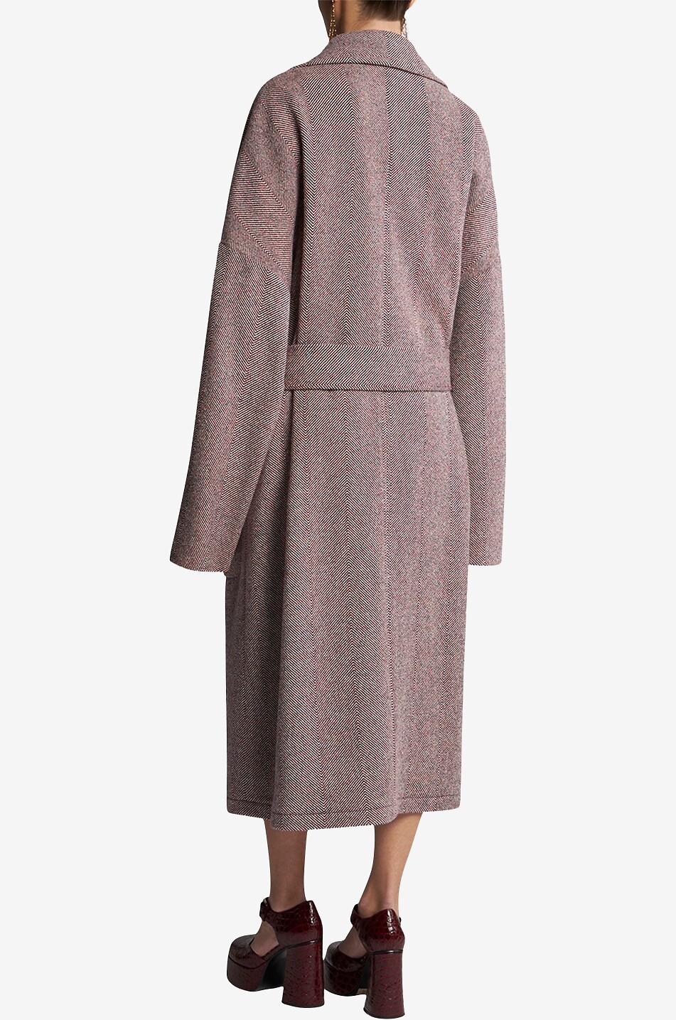 Manteau oversize en tweed à chevrons avec ceinture