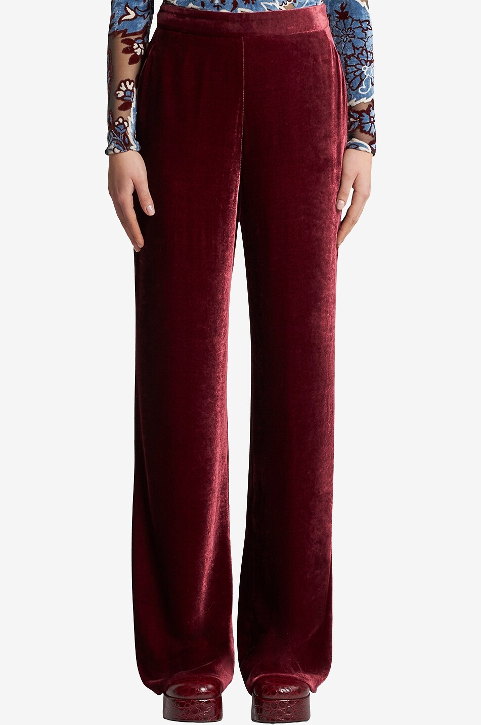 ETRO High-rise wide-leg velvet trousers Women DARK RED 6