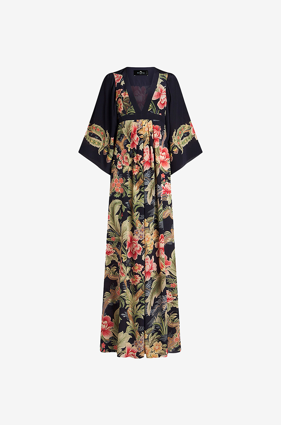 Langes Empirekleid aus geblümter Seide