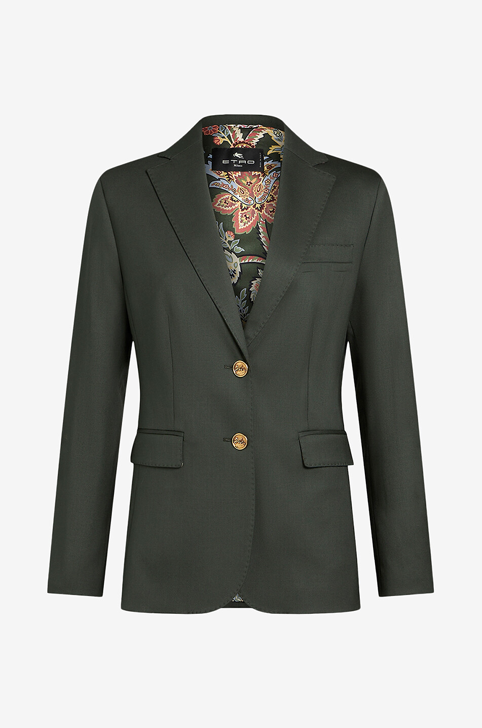 ETRO Blazer à boutonnage simple en sergé de laine Femme VERT FONCÉ 1