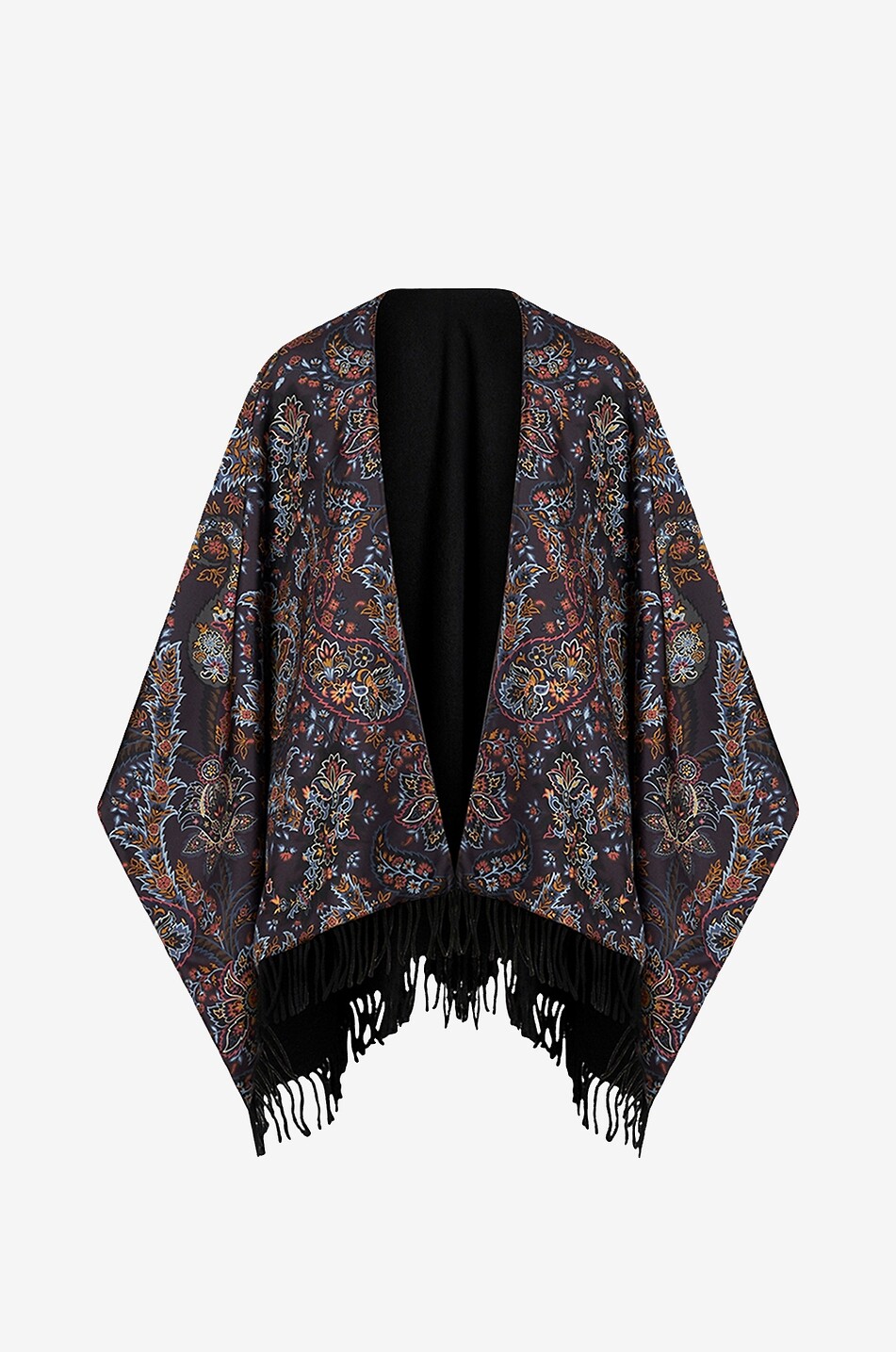 Paisley Florals fringed printed silk and wool cape