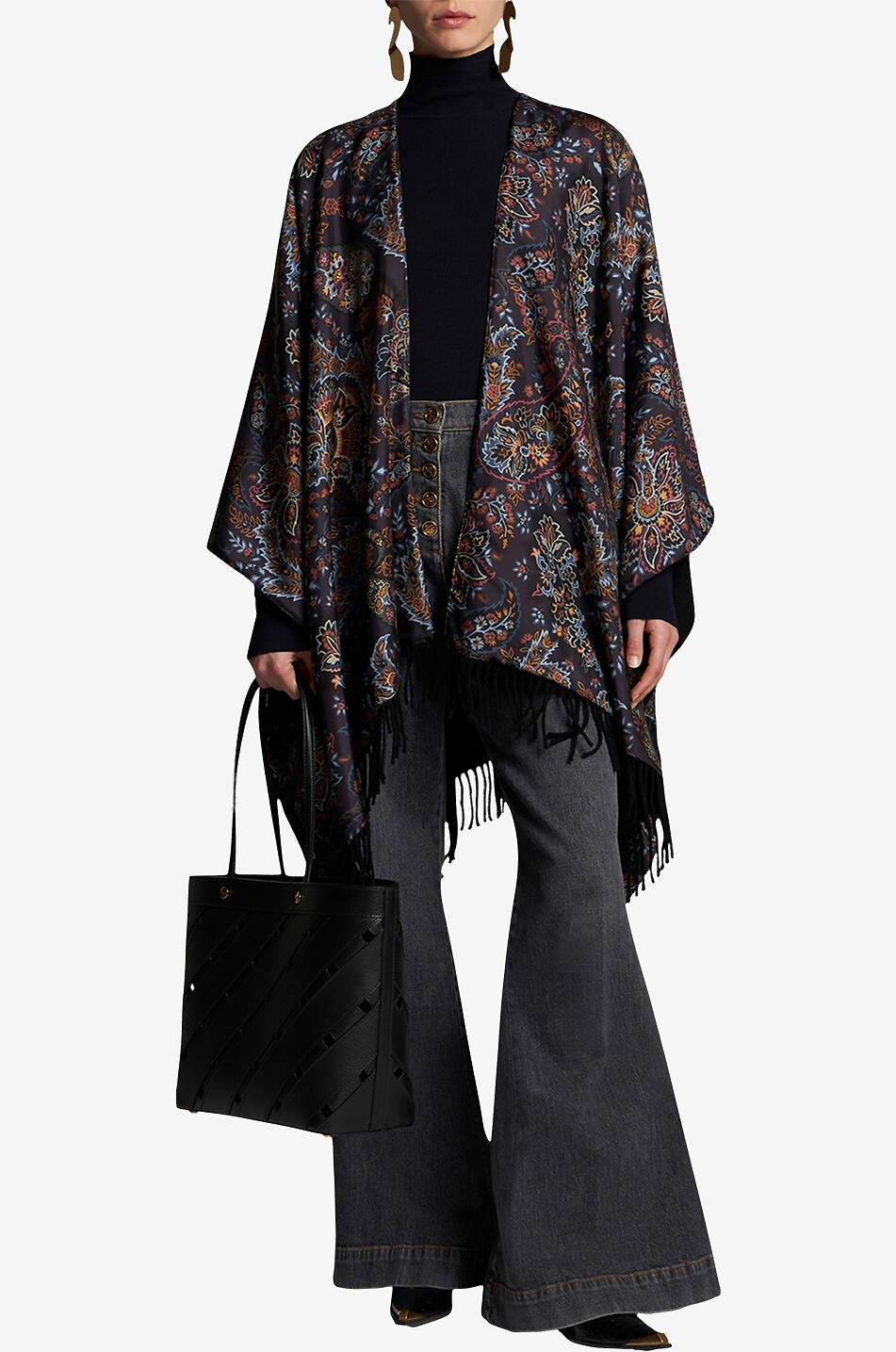ETRO Paisley Florals fringed printed silk and wool cape Women MULTI COLOURED 2