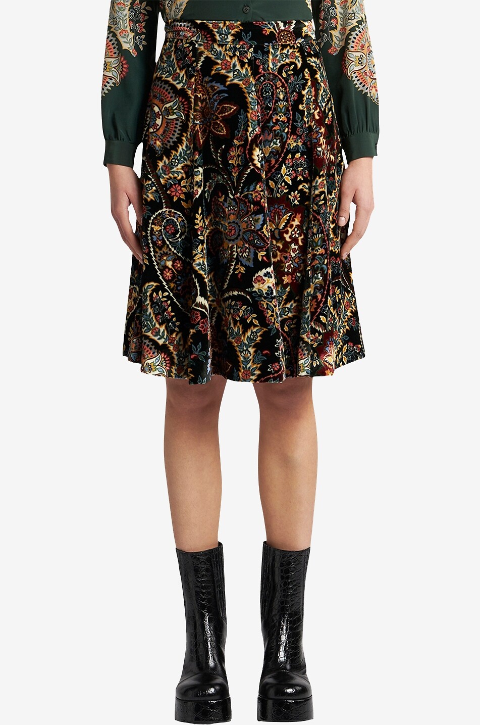 Kurzer A-förmiger Samtrock mit Paisley-Blütenprint