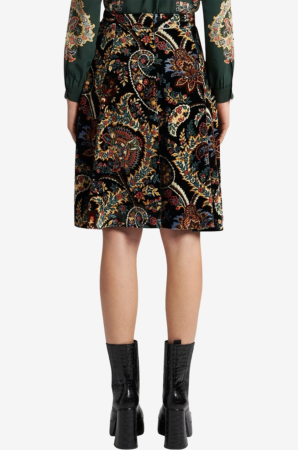 Kurzer A-förmiger Samtrock mit Paisley-Blütenprint