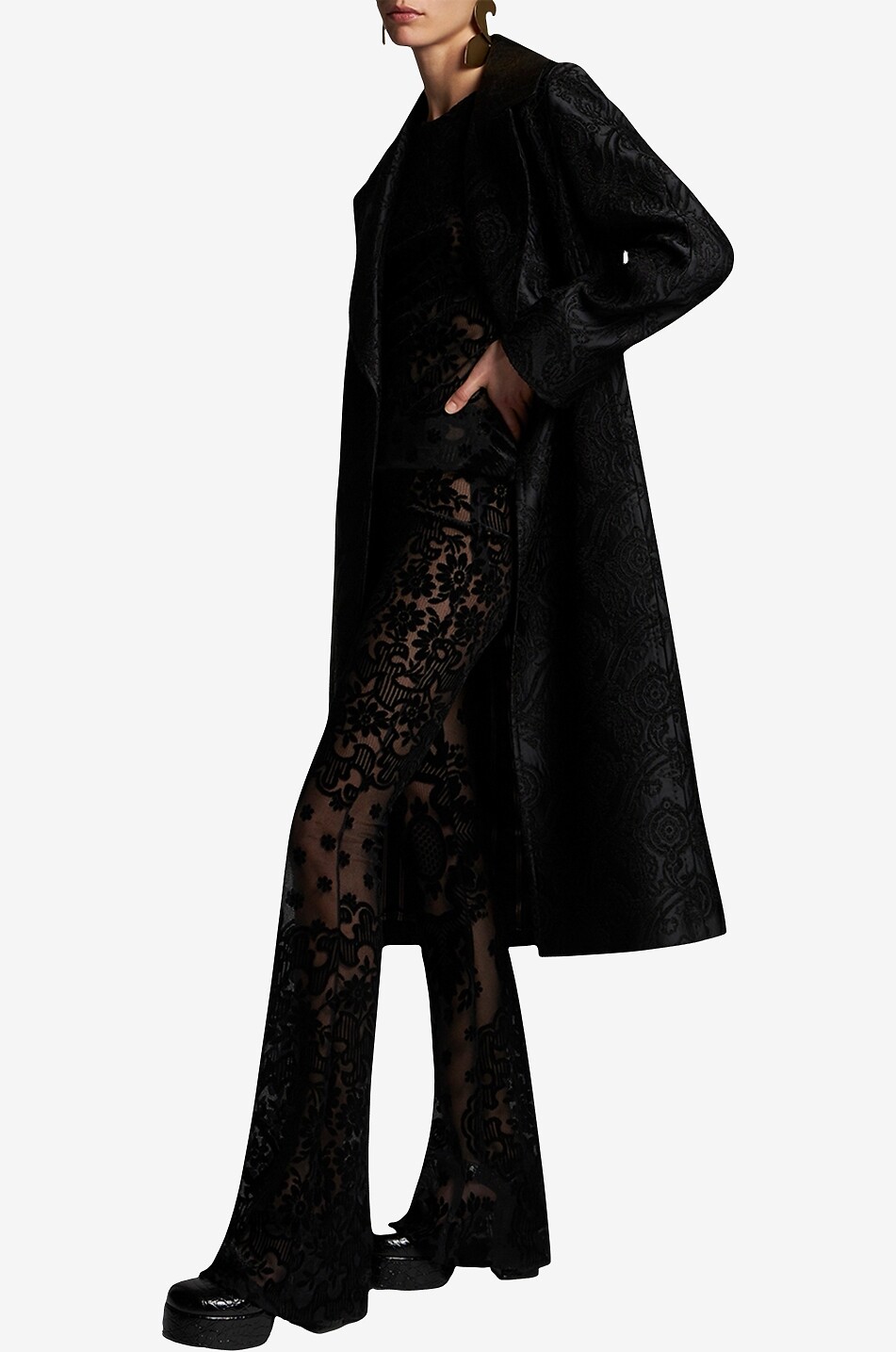 ETRO Dreiviertelmantel aus satiniertem Paisley-Jacquard Damen SCHWARZ 3