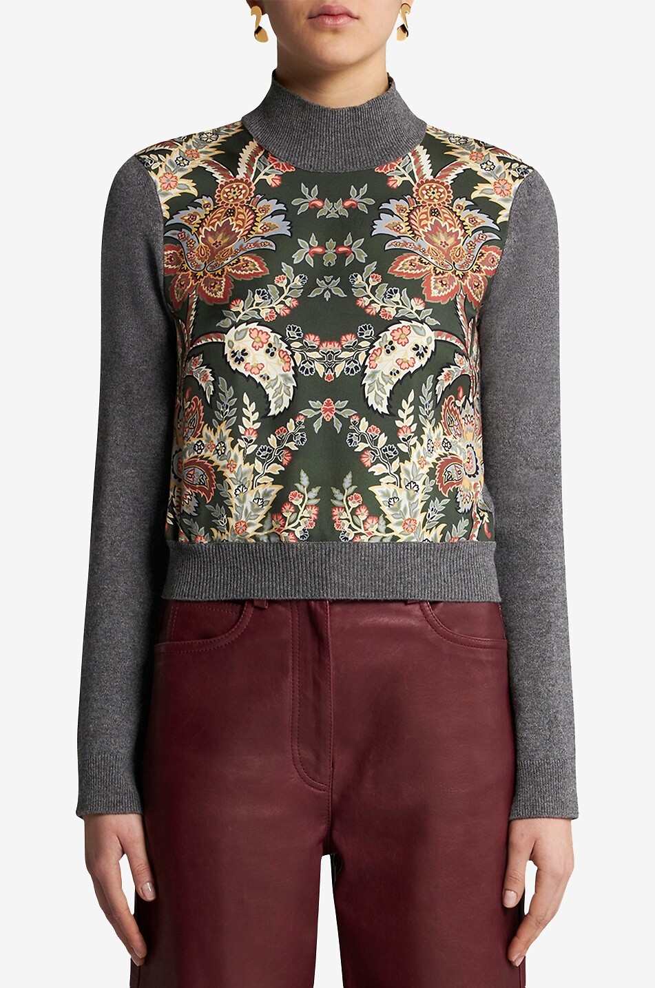 Materialmix-Pullover mit Trichterkragen Paisley Florals