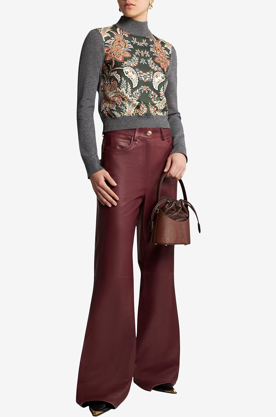 Paisley Florals bi-material funnel neck jumper