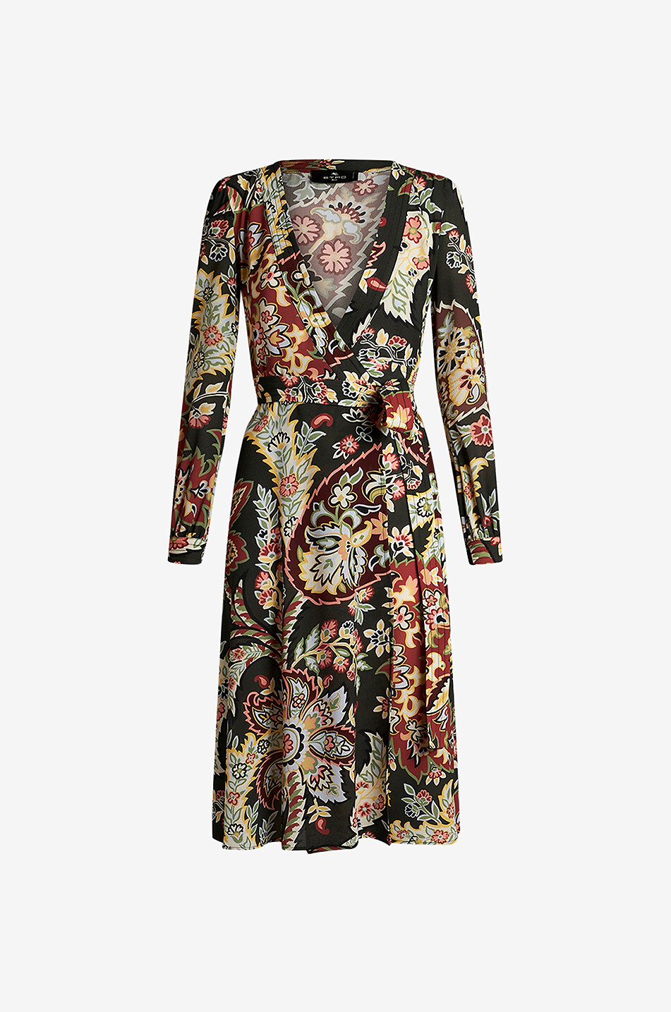 Midilanges Wickelkleid aus Crêpe mit floralem Paisley-Print