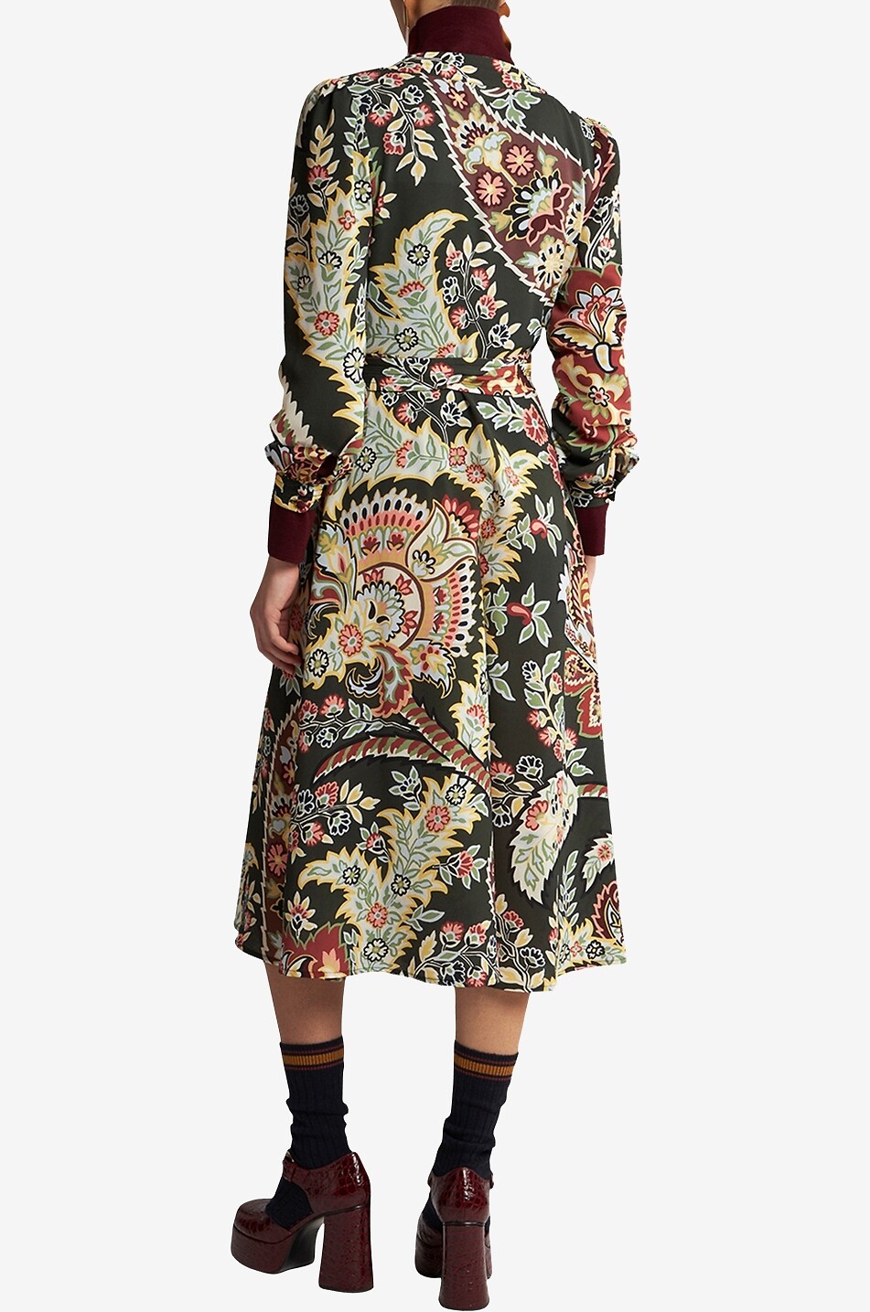 Robe portefeuille midi en crêpe imprimée Paisley Fleuri