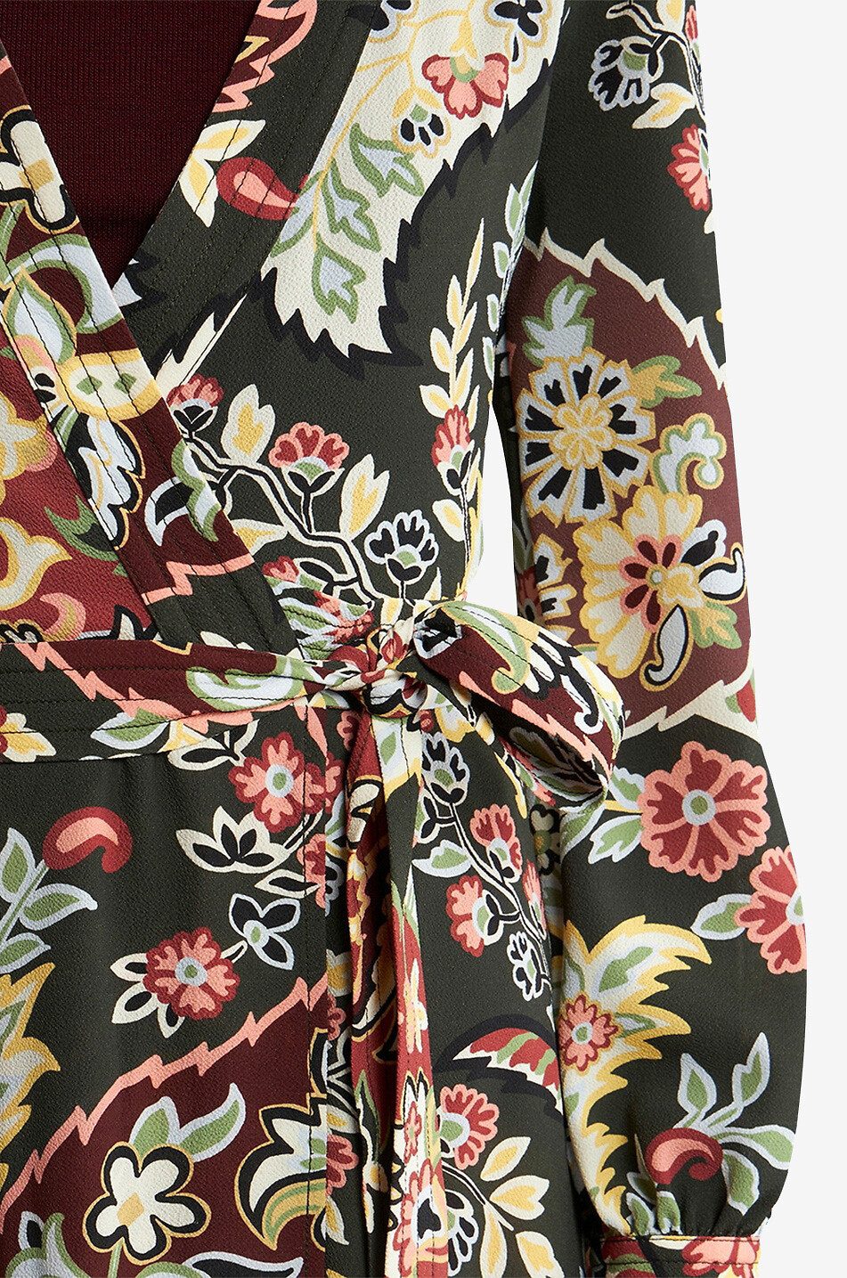 Robe portefeuille midi en crêpe imprimée Paisley Fleuri