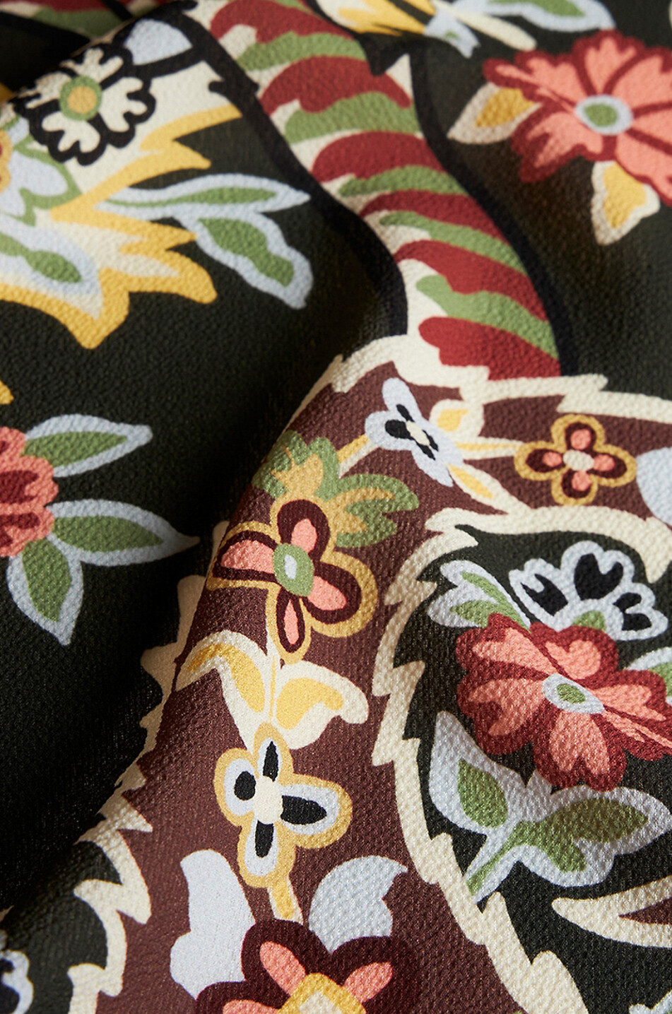 Robe portefeuille midi en crêpe imprimée Paisley Fleuri