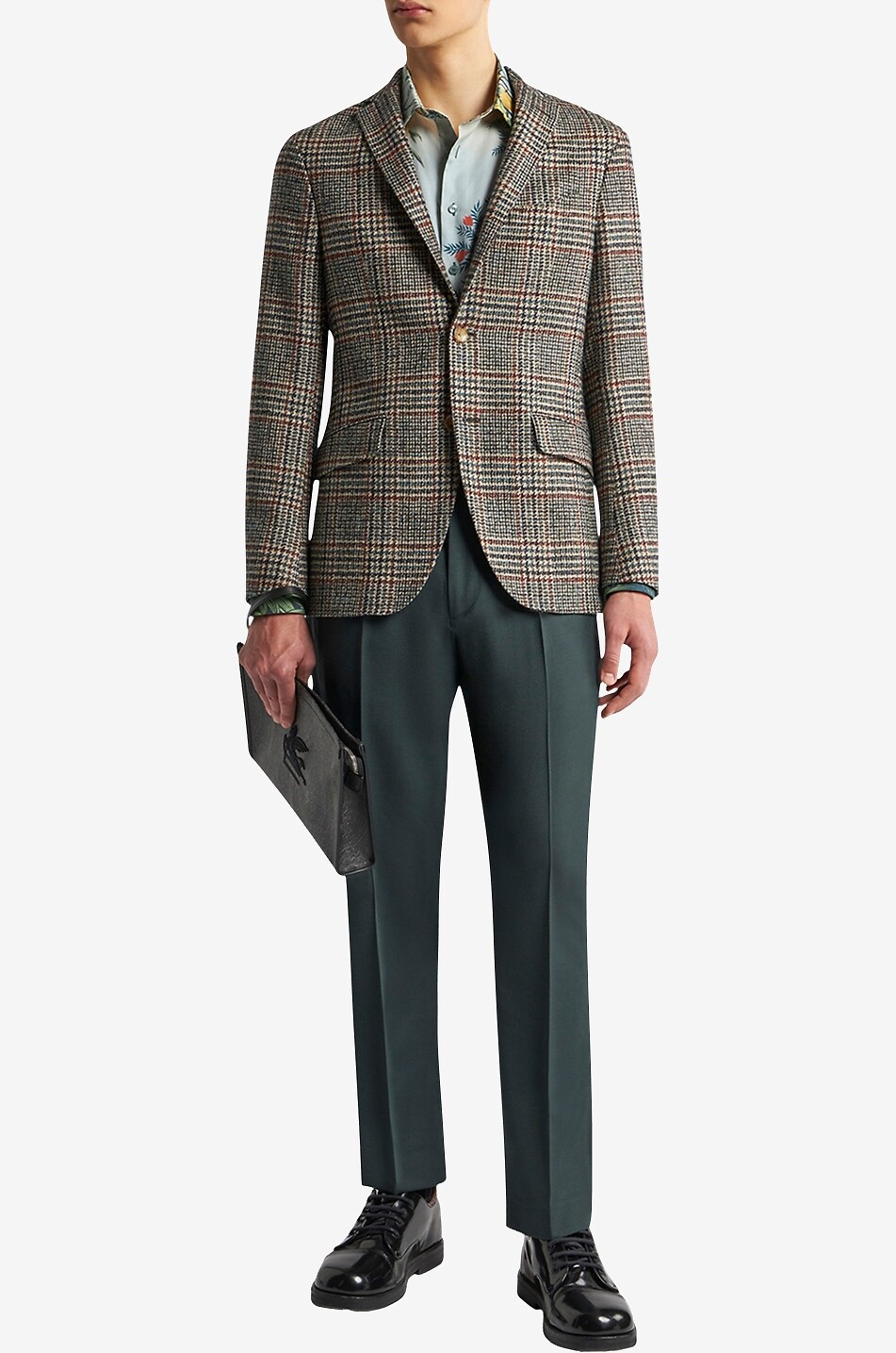 Blazer à boutonnage simple et carreaux en laine et alpaga