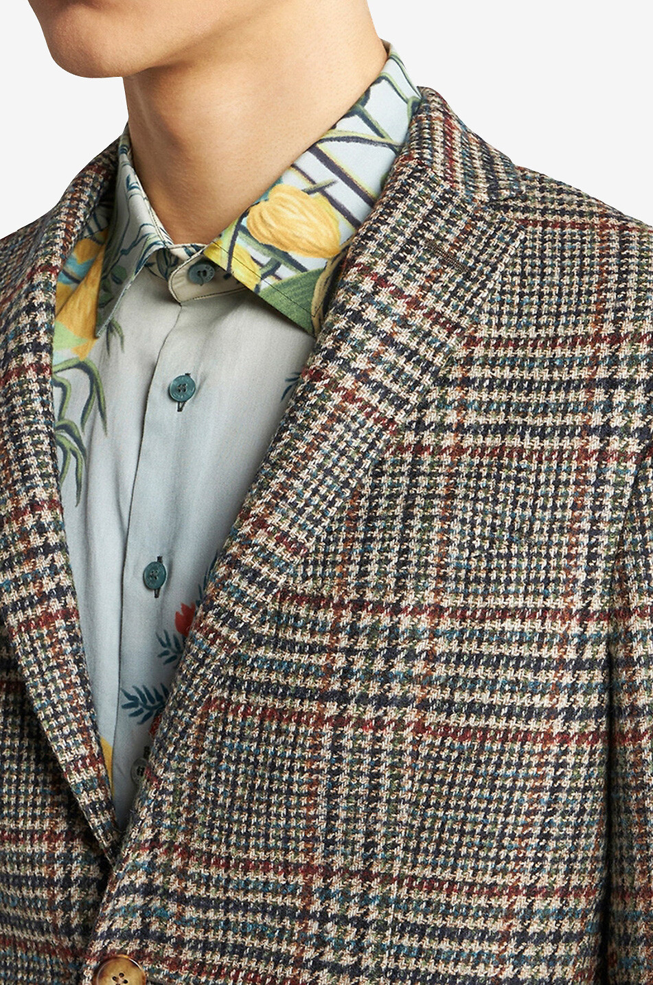 Blazer à boutonnage simple et carreaux en laine et alpaga