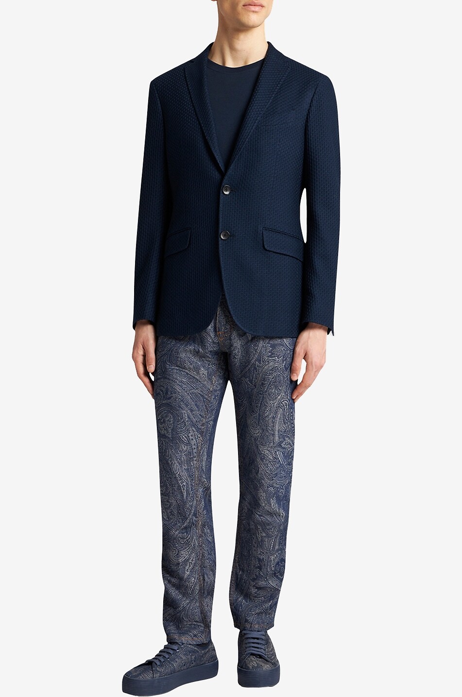 ETRO Textured cotton knit fitted blazer Men DARK BLUE 2