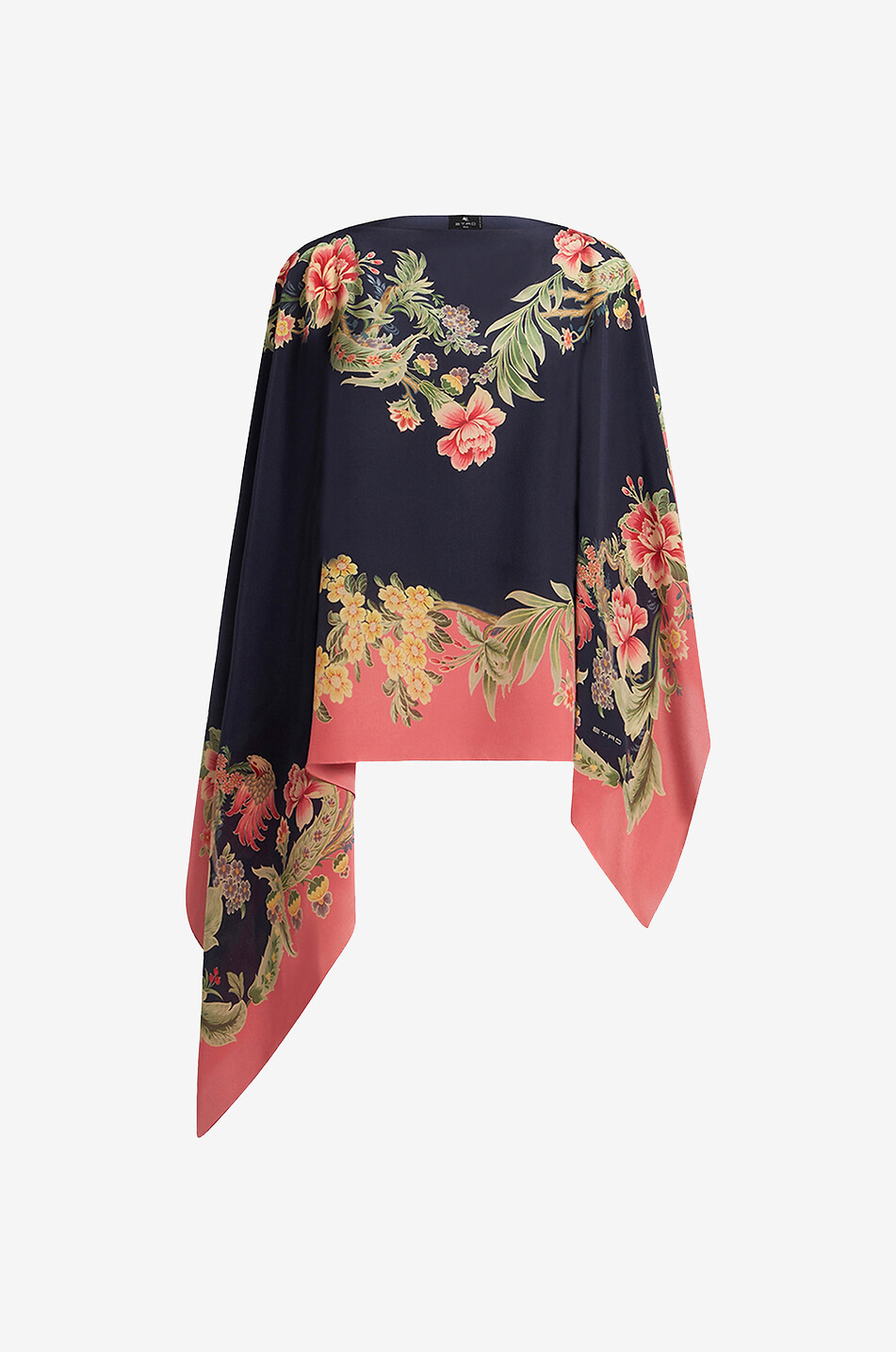 Poncho asymétrique en soie imprimé fleurs