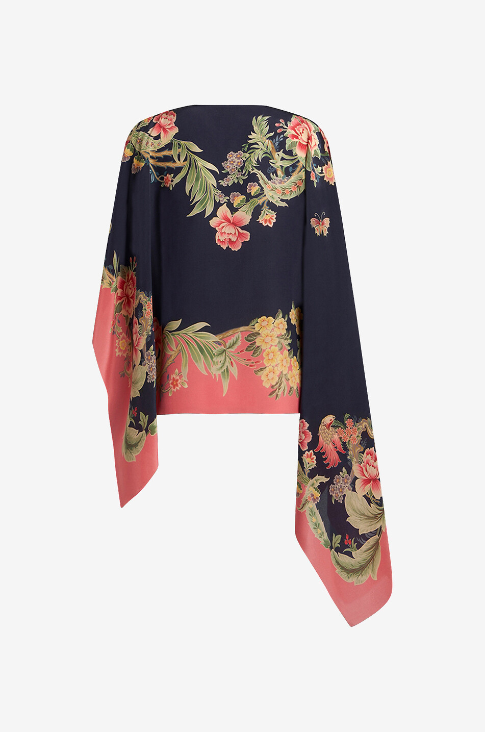 Poncho asymétrique en soie imprimé fleurs