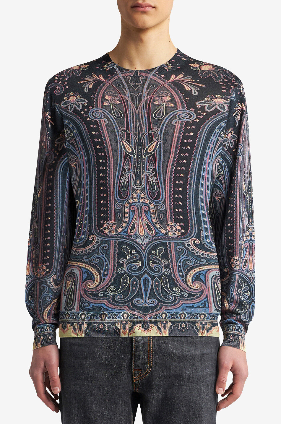 ETRO Pull en soie et cachemire motif tapis Homme BLEU FONCE 2
