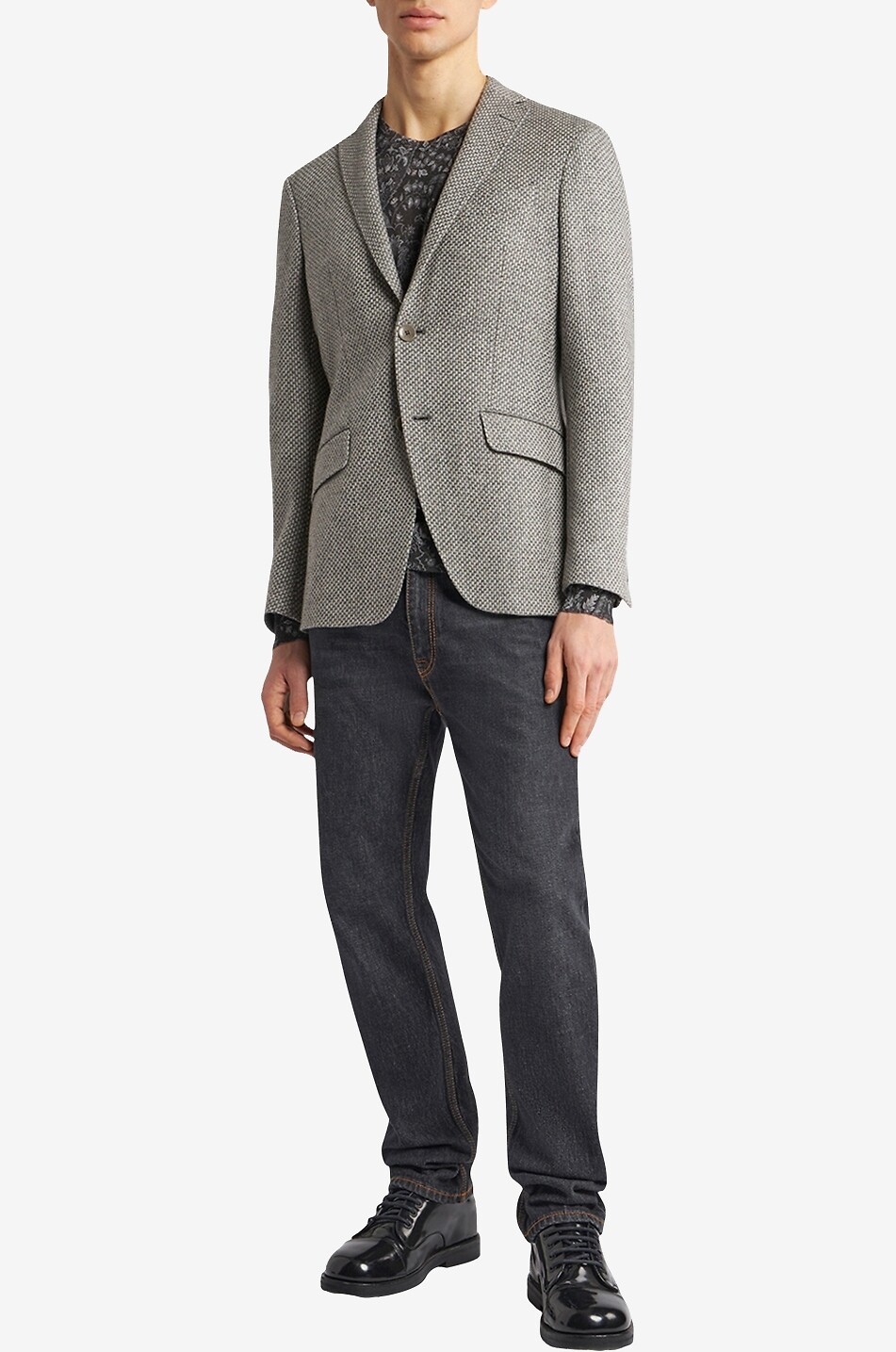 ETRO Pull en soie et cachemire imprimé fleurs Homme GRIS MOYEN 4