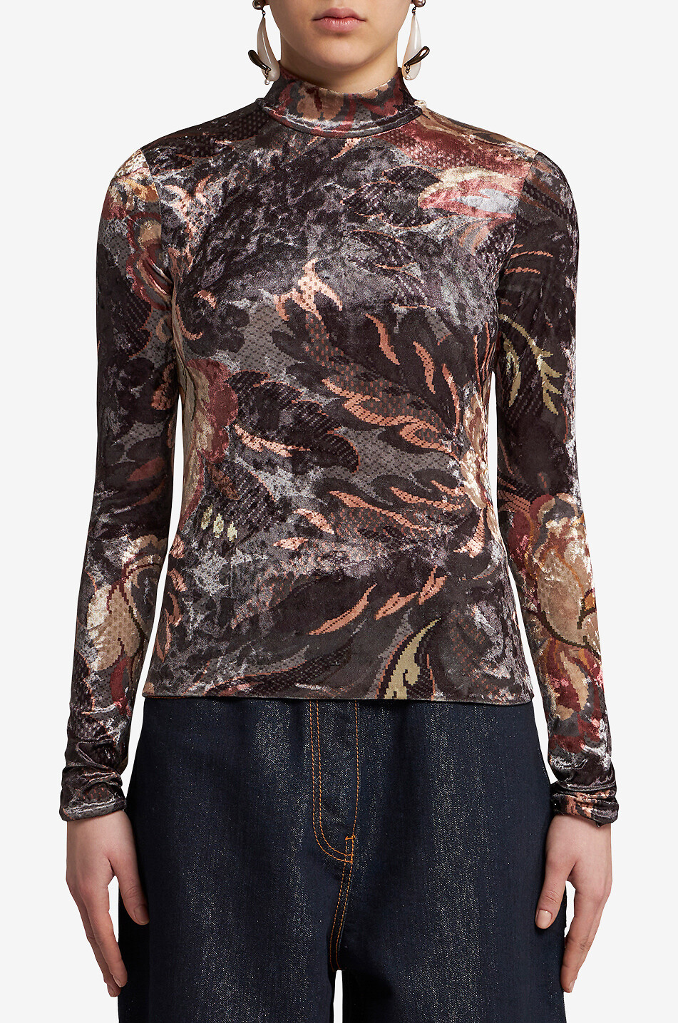 ETRO Top ajusté à col montant en chenille motif fleurs Femme MULTICOLORE 2