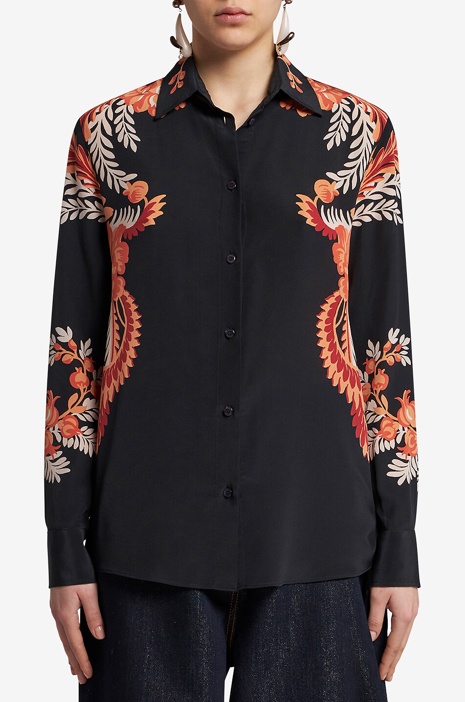 Chemise en crêpe de soie imprimée fleurs
