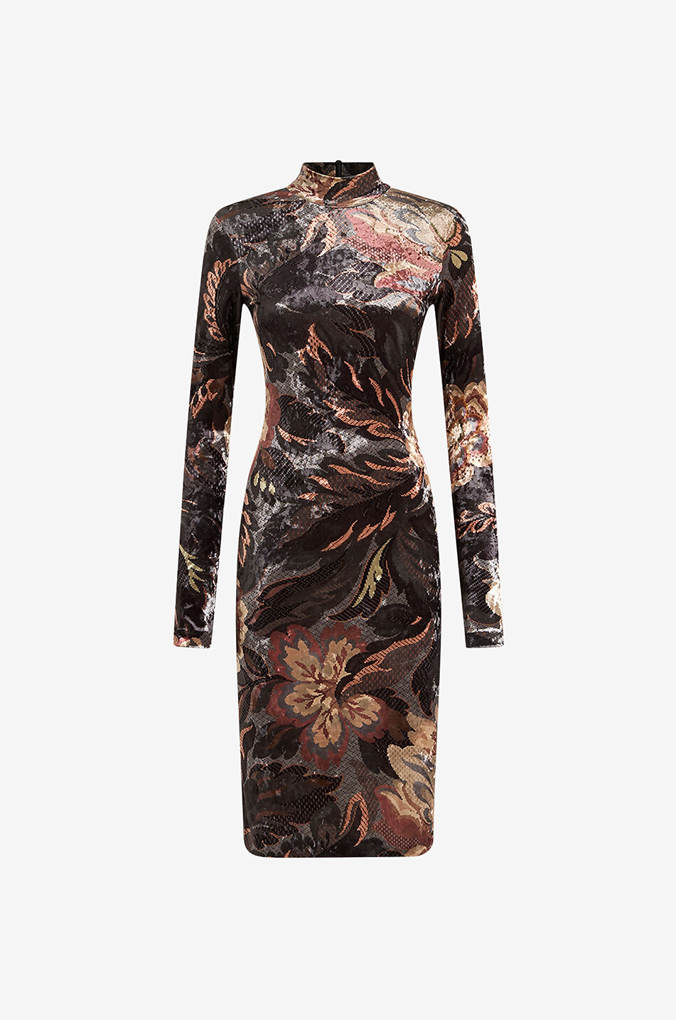 Robe fourreau en chenille imprimée feuillage fleuri