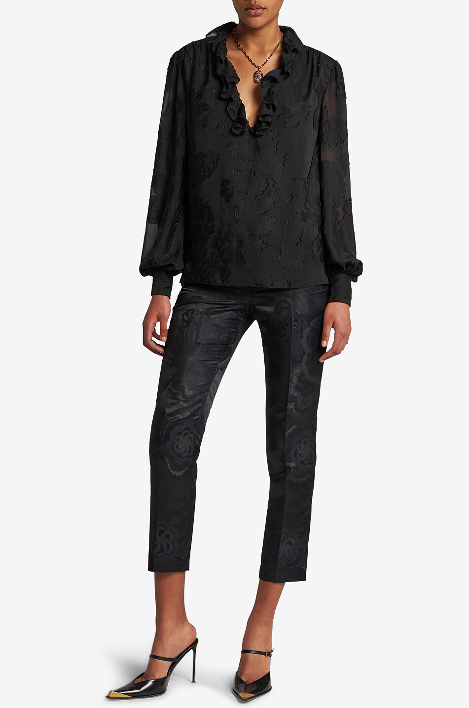 ETRO Floral jacquard cigarette trousers Women BLACK 2