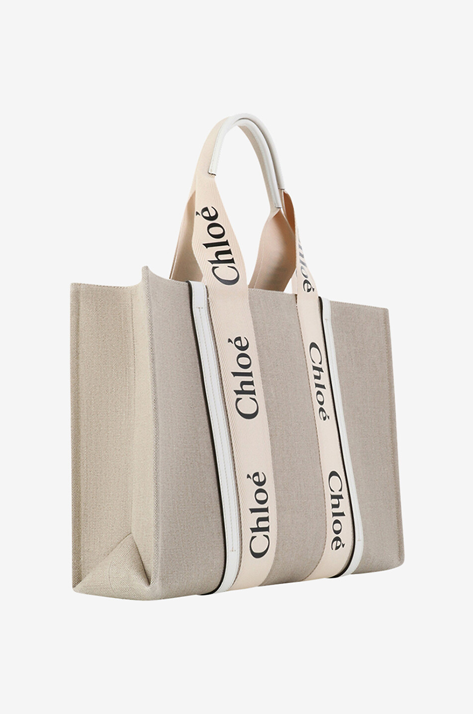 CHLOE Shopper aus Leinen und Kalbsleder Woody Large Damen WEISS 2