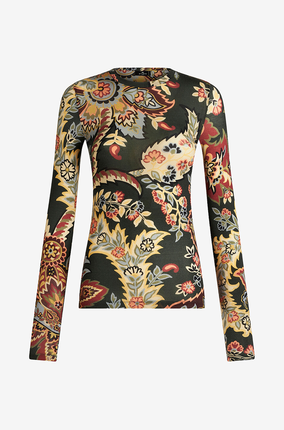 Top ajusté à manches longues en jersey de laine Floral Paisley