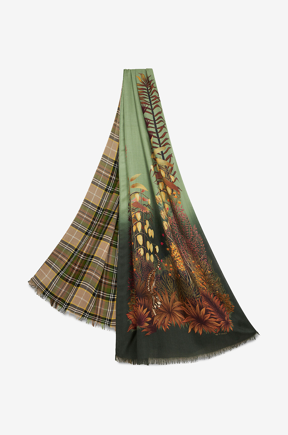 ETRO Écharpe réversible à carreaux et motifs fleuris Homme VERT FONCÉ 1