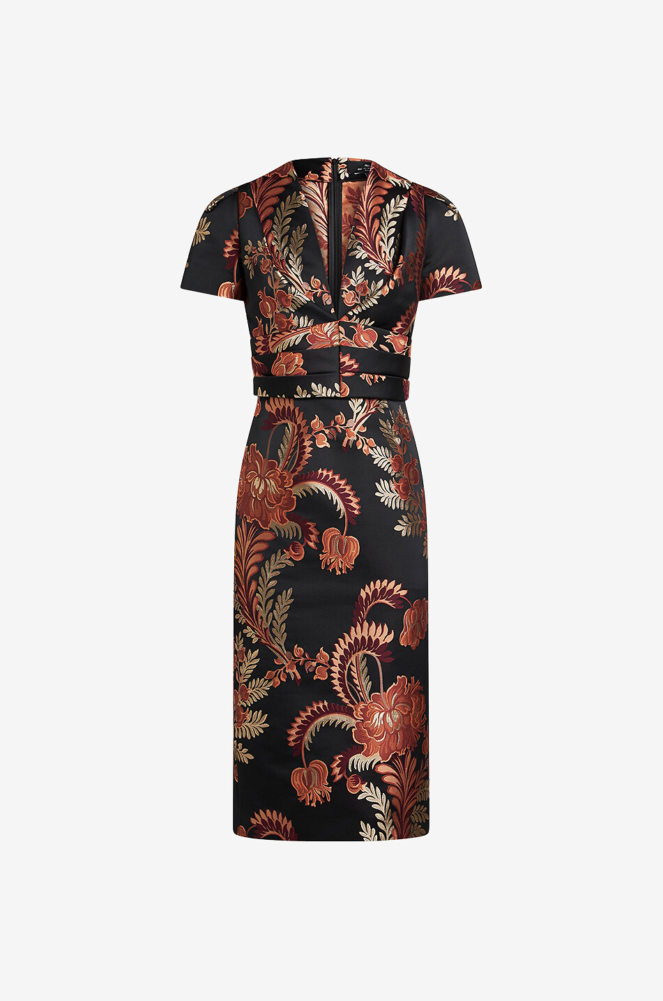 Robe midi ajustée en jacquard feuillage fleuri