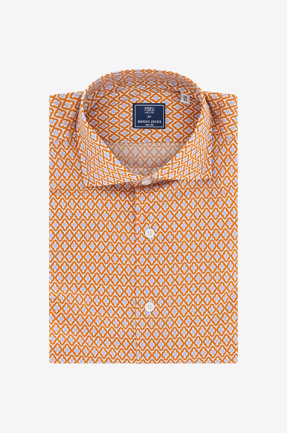 FEDELI Sean Panamino printed cotton stretch shirt Men MEDIUM ORANGE 1