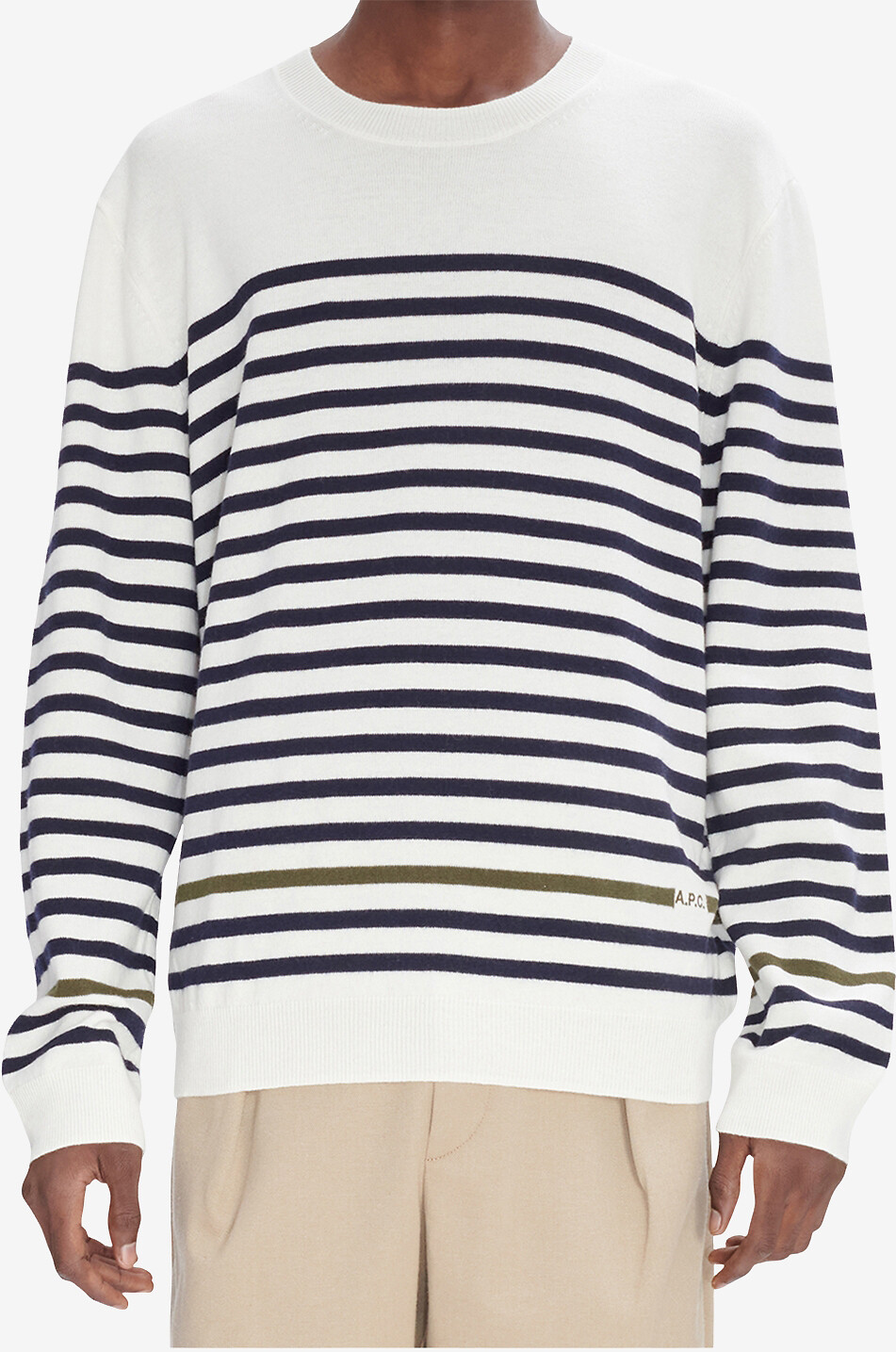 A.P.C. Pull marinière en laine mérinos à col rond Bobby Homme BLANC CASSE 2