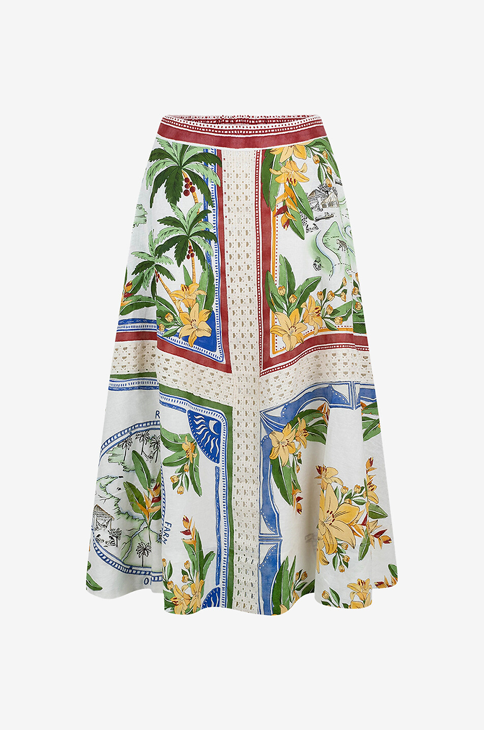 Ausgestellter bedruckter Midirock mit Häkeldetail Tropical Destination