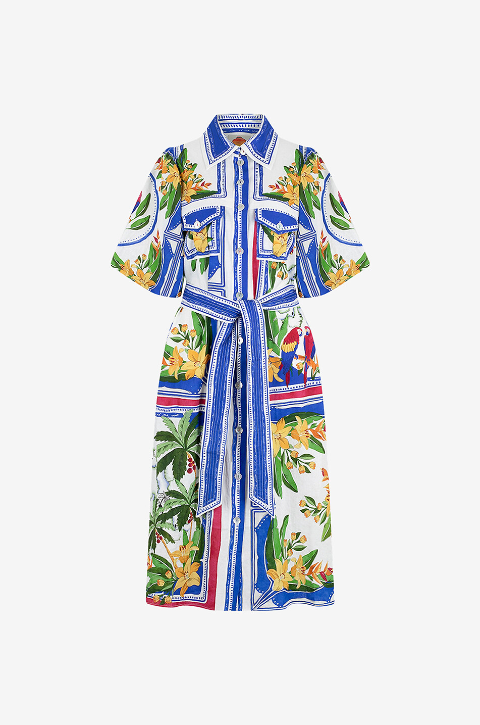 Midi-Hemdkleid aus Leinenmix Tropical Destination