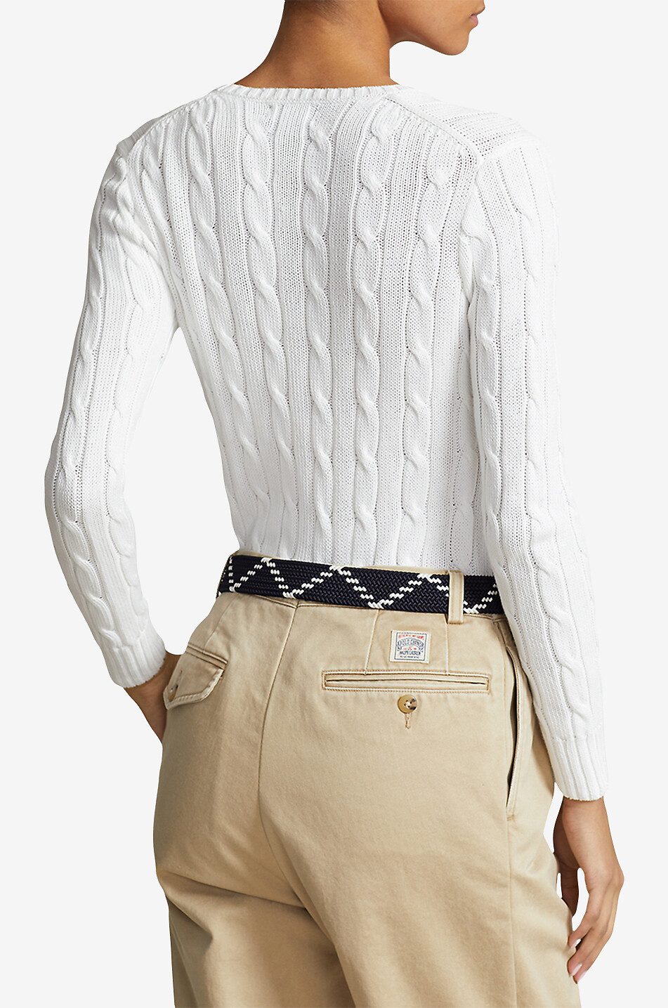POLO RALPH LAUREN Pull torsadé à col V en coton Pony Femme BLANC 3