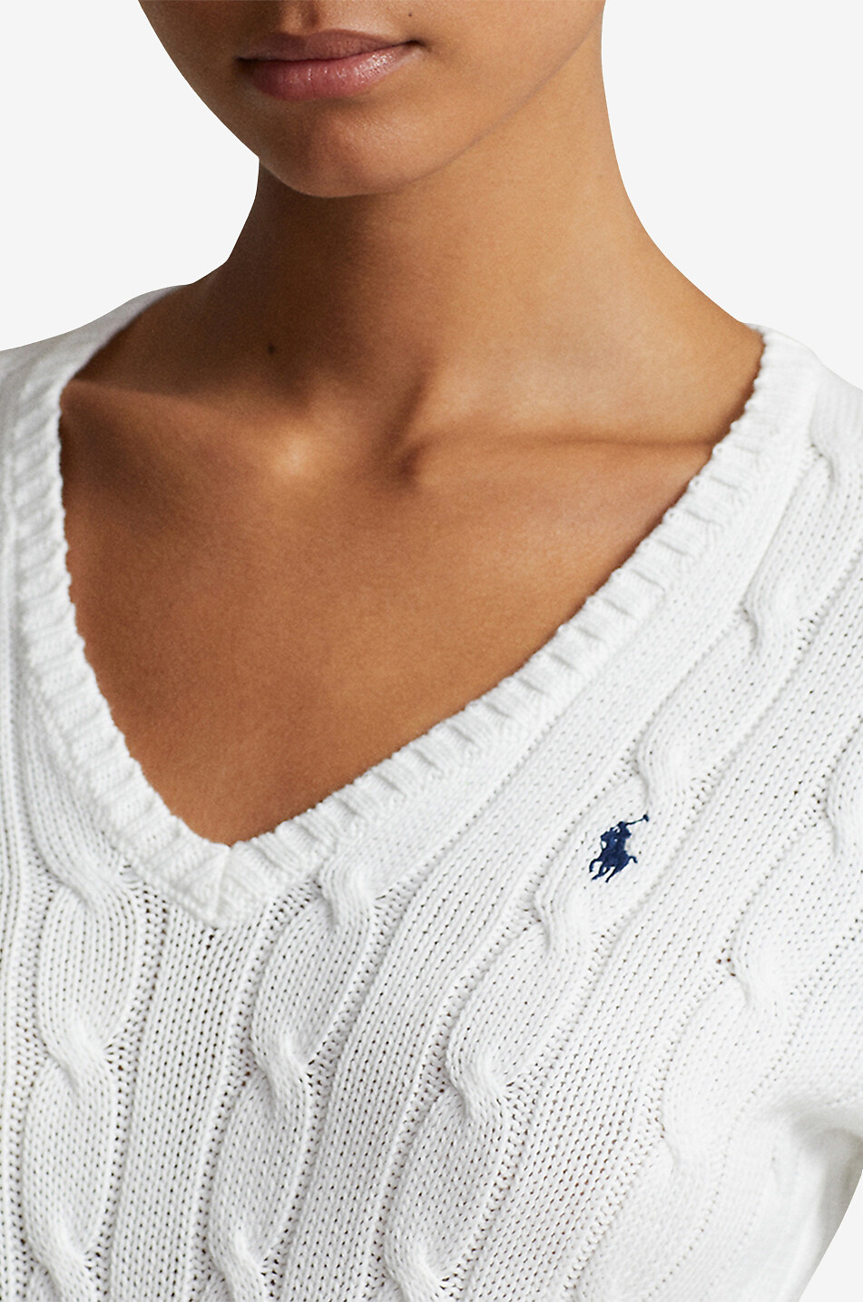 Pony V neck cotton cable knit jumper POLO RALPH LAUREN Bongenie