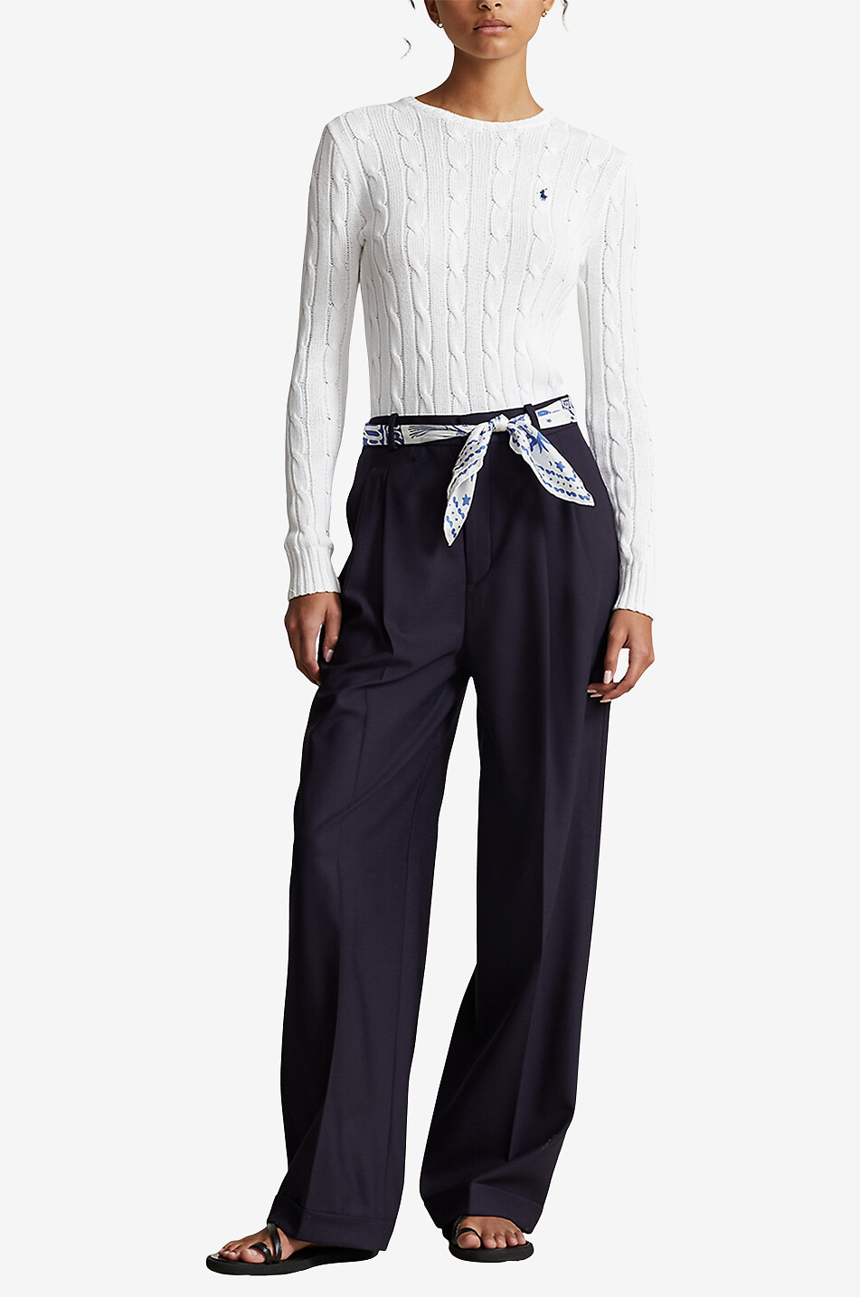 POLO RALPH LAUREN Pull torsadé en coton à col rond Pony Femme BLANC 4