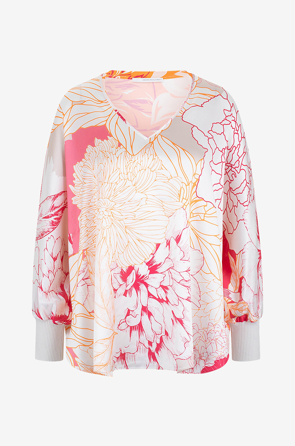 Bluse mit V-Ausschnitt aus Seide mit Dahlien-Print