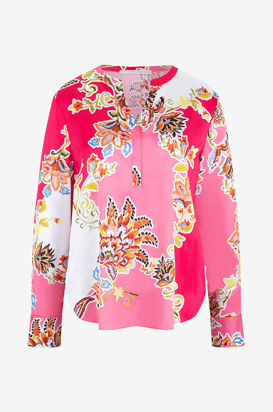 Embroidery-spirit flower printed silk blouse