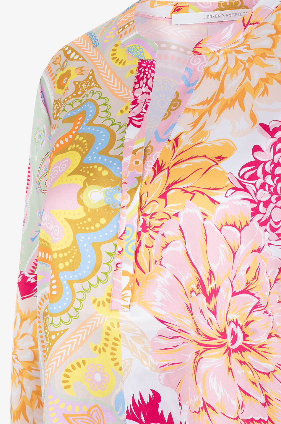 Blouse en soie imprimée patchwork fleuri