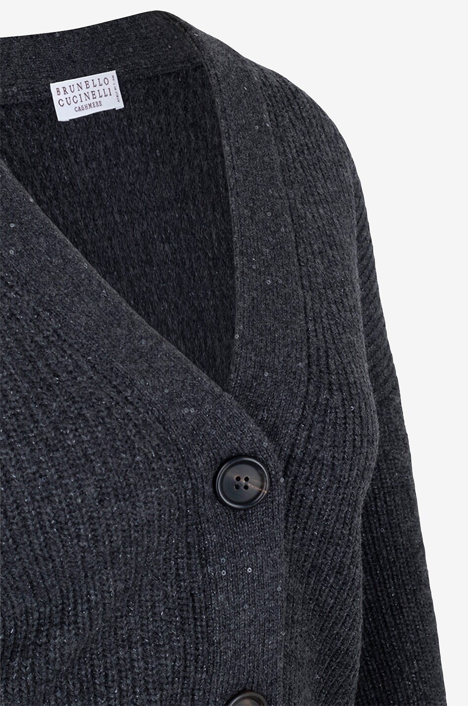 BRUNELLO CUCINELLI Glittering boxy V-neck cashmere blend cardigan Women DARK GREY 3