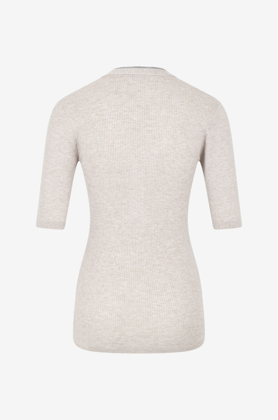 BRUNELLO CUCINELLI Pull fin côtelé en cachemire à manches courtes et col V croisé Monile Femme BEIGE 2