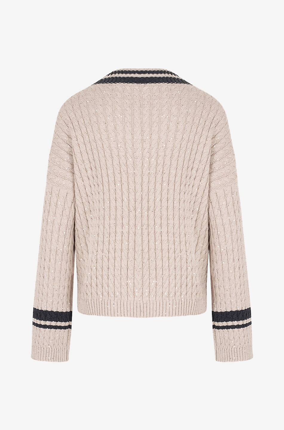 BRUNELLO CUCINELLI Cotton cable-knit jumper with sequins and striped V-neck Women CAMEL 2
