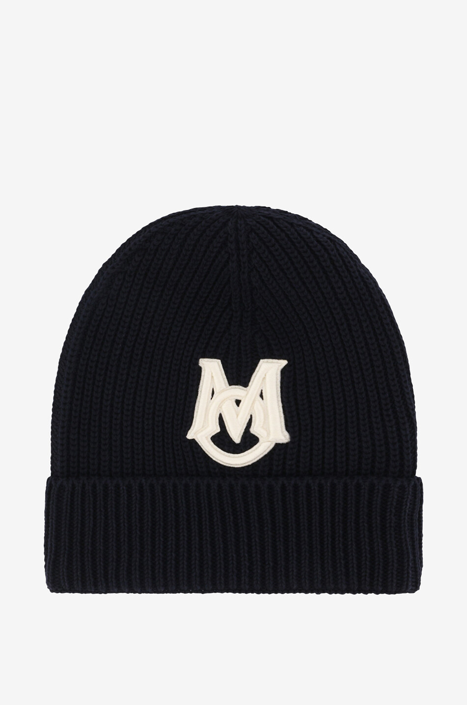 MONCLER Rippstrick-Mütze aus Baumwolle mit Doppel-Logo Herren DUNKELBLAU 2