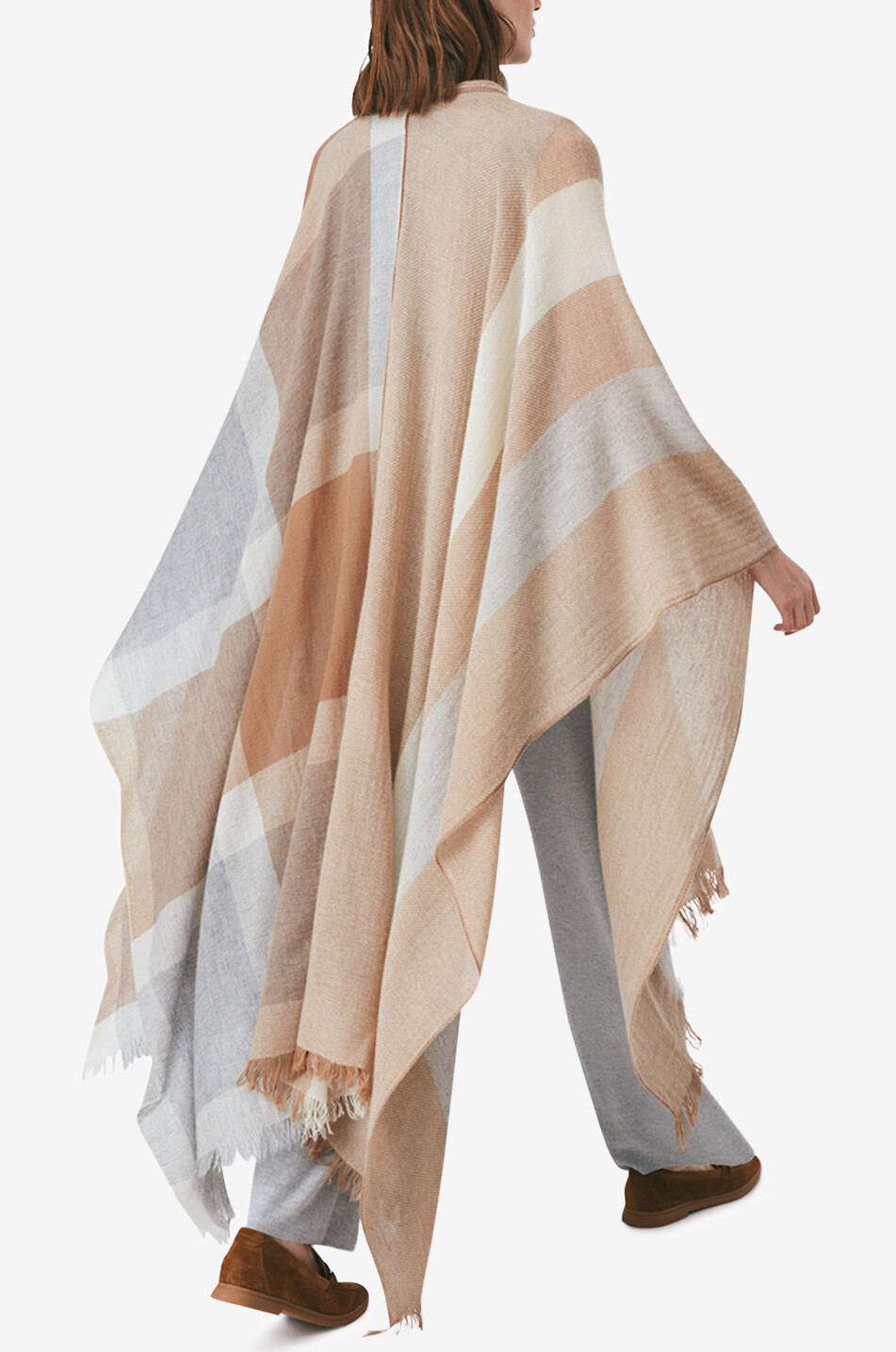 19 ANDREA'S 47 Mixed lightweight shawl with XXL checks Women BEIGE 4